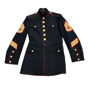 USMC US MARINE CORPS DRESS BLUES JACKET 36R GUNNERY SERGEANT E-7 Service Stripes